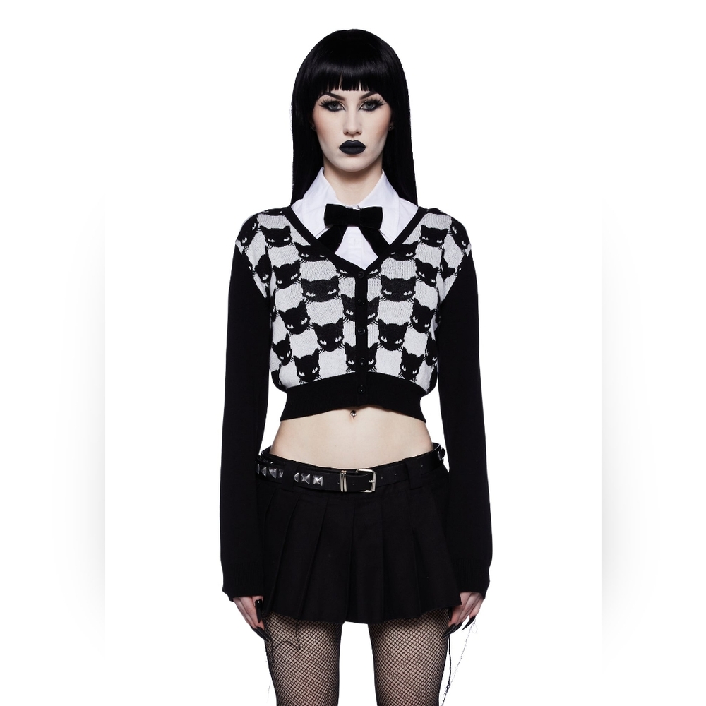 Emily The Strange Black and White Cat Pattern Cardigan